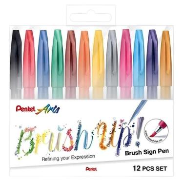 Imagem de Caneta Brush Sing Pen Pentel com 12 Cores Pastel