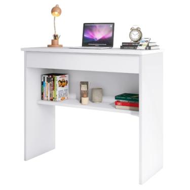 Imagem de Mesa de Escritório Moderna com Prateleira, 120 cm, Branca, para Home Office e Estudo (Branco)