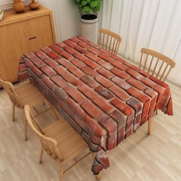 Imagem de SIEDYCV Toalha de mesa retangular rústica de parede de tijolo vermelho, 152 x 213 cm, vintage, tijolo antigo, textura de tecido de poliéster, grossa, capa de mesa lavável para decoração de piquenique