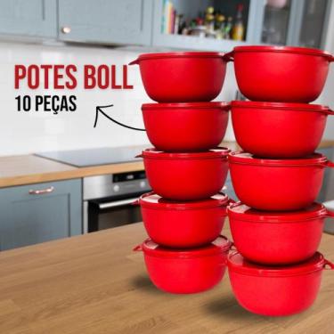 Imagem de kit potes hermetico plastico 1 litro cozinha boll - casa bell, vermelh