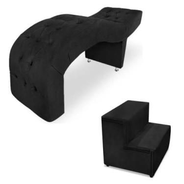 Imagem de Maca para Estética Luxo Preto Veludo Capitone Estofados com Escadinha 
