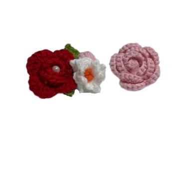 Imagem de Wtanrion Vintage fio trançado crochê rosa flor broche clipe feminino vestido decoração, Small, Acrilonitrila butadieno estireno Ferro, Pérola