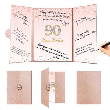 Imagem de Decorações de aniversário Crenics Rose Gold 90th com livro de sinais