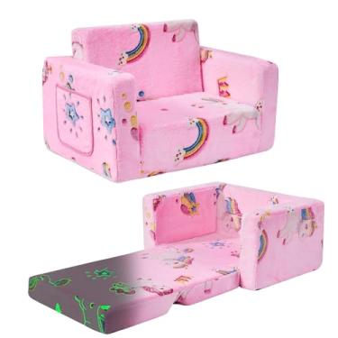 Imagem de Cadeira infantil confortável, sofá infantil macio 2 em 1 dobrável para crianças, sofá conversível para espreguiçadeira, presente para aniversário de meninas e meninos, arco-íris
