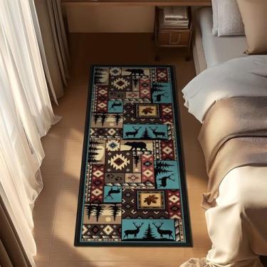 Imagem de Tapete rústico de corredor de vida selvagem 2x4 para entrada, folha de bordo, urso, alce, veado, campo, corredor, lavável, tapete de porta interna, antiderrapante, tapete vintage para quarto