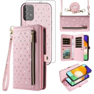 Imagem de Asuwish Capa de celular para Samsung Galaxy A52/A52S 5G com zíper carteira magnética destacável com protetor de tela alça transversal Bling Flip suporte para cartão de crédito A 52 S 4G G5 52A S52 52S