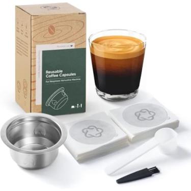 Imagem de Cápsula de café reutilizável, recarregável, 100 peças, novo material para cápsulas VERTUOLINE e VERTUO, compatível com cápsulas VERTUOLINE e VERTUO (cápsula + selo de folha tradicional)