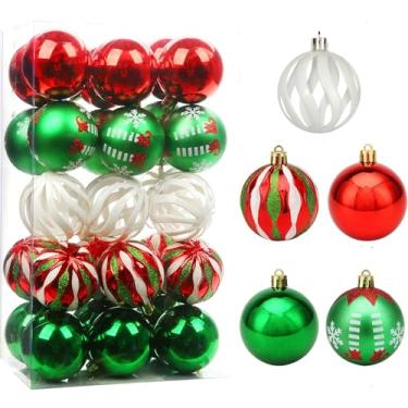 Imagem de Enfeites de bolas de Natal, enfeites decorativos para pendurar bolas de pendurar, enfeites para decoração de guirlanda de festa de árvore de Natal (30 peças - verde)