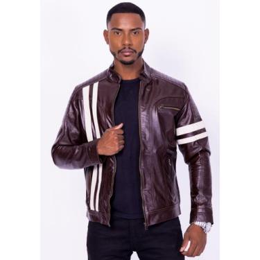 Imagem de Jaqueta de Couro Royale Marrom Café e Marfim - Parra Couros, M