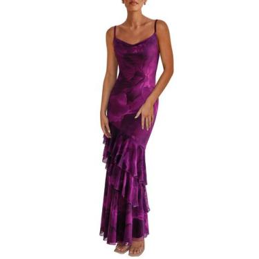 Imagem de Vestido maxi PRETTYGARDEN 2025 com estampa floral de verão roxo