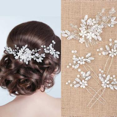 Imagem de Acessórios de cabelo para casamento Yeshone Crystal Pearl 5 peças