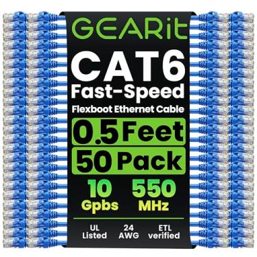 Imagem de GearIT Pacote com 50 cabos Cat6 Patch Cable 0,5 pés/6 polegadas Cat 6 Cabo Ethernet aba flexível sem encaixe - Série Preimum - Azul