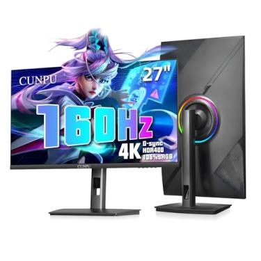 Imagem de CUNPU Monitor de jogos de 27 polegadas 4K 144/160Hz, UHD 3840x2160 Fast IPS Panel PC Monitor, 135% sRGB, HDR400Nit, Freesync & G-sync, suporta PS5 Xbox 4K 120Hz, HDMI 2.1, DP 1.4, ajuste de altura
