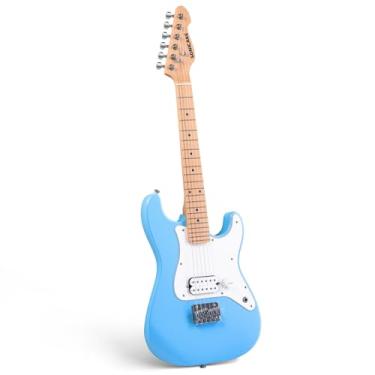 Imagem de SONICAKE Guitarra elétrica infantil de 76 cm, corpo de madeira maciça leve e júnior com captador Humbucker, pescoço e escala de madeira de uma peça, extremidades arredondadas, azul