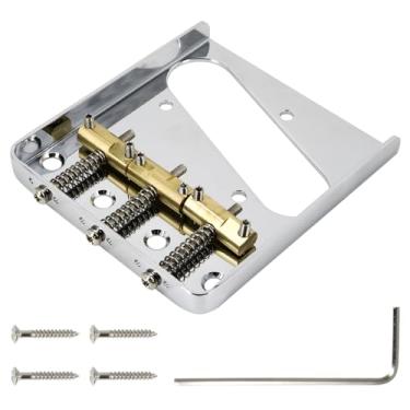 Imagem de Domofa Conjunto de ponte de guitarra cromada com selas de latão compensado para peças de reposição de guitarra elétrica estilo Tele