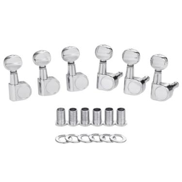 Imagem de KAISH 6 afinadores de guitarra em linha de 2 pinos pinos de afinação de pinos duplos cabeças de máquina de afinação para guitarras Squier Strat/Tele/Ibanez/Yamaha/Import Style Mini Oval Button Chrome