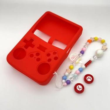 Imagem de Capa de silicone para console de jogos portátil R36S capa protetora com cordão acessório para presente (vermelho)