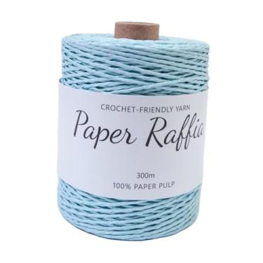 Imagem de Fenteer Fita de papel de ráfia, corda de papel, presentes, fita de ráfia macia faça você mesmo, artesanato, fio para bolsas de crochê, cestas de encaixe, Azul Claro