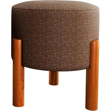 Imagem de PC Móveis Puff Redondo Luxo Decorativo em Linho ou Suede – Sala, Quarto e Escritório (Linho, Marrom)