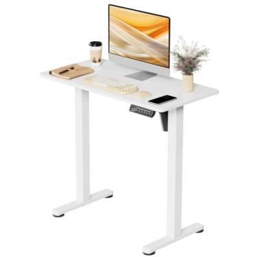 Imagem de JOY worker Mesa elétrica pequena, mesa de trabalho de 80 x 40 cm com controle de memória, branca para escritório em casa