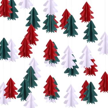 Imagem de 3 peças de enfeites de guirlanda de árvore da floresta, serpentina de árvore de papel de Natal 3D, branco, vermelho, verde, faixa suspensa de Natal para decoração de festa de Natal em ambientes