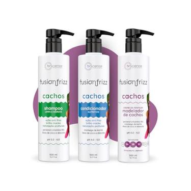 Imagem de Kit Shampoo, Condicionador e Creme de Pentear Modelador de Cachos Brscience FusionFrizz – Limpeza, Hidratação e Definição Intensa para Cabelos Cacheados 3A, 3B e 3C – 3x500ml