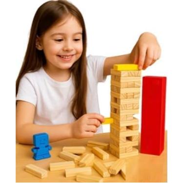 Imagem de Brinquedo Caiu Perdeu Jogo de Torre de Madeira, 54 Peças em MDF, Brinquedo Educativo para 6+ Anos (Tradicional)