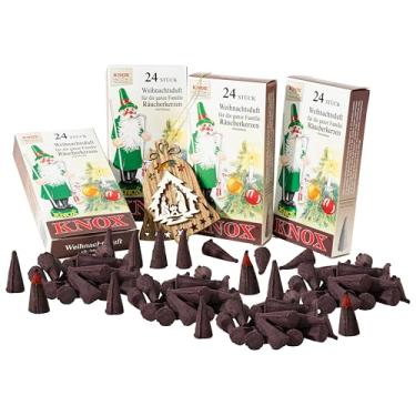 Imagem de MaMeMi Cones de incenso alemães de Natal – Knox 4 pacotes (96 cones) para casas de defumadores e estatuetas | Perfume de Natal | Conjunto de presente com ornamento de madeira | Erzgebirge tradicional