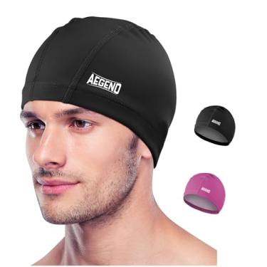 Imagem de Aegend Touca de natação de tecido, camada impermeável de silicone - touca de natação de tecido respirável, mantém o cabelo seco com alta elasticidade para jovens (8-16), 3 tamanhos para escolher