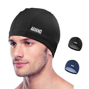 Imagem de Aegend Touca de natação de tecido, camada impermeável de silicone - touca de natação de tecido respirável, mantém o cabelo seco com alta elasticidade para jovens (8-16), 3 tamanhos para escolher