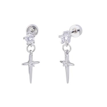 Imagem de Brincos pequenos com pingente de cruz de zircônia cúbica de 20 g na parte de trás plana para mulheres e homens, aço de titânio, fofo, cristal, mini cartilagem, piercing de tragus, orelhas sensíveis