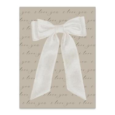 Imagem de rumlud Arte de parede em tela com laço bege bonito minimalista I Love You Pintura estética moderna para decoração de parede de quarto de apartamento feminino 30,5 x 40,6 cm sem moldura