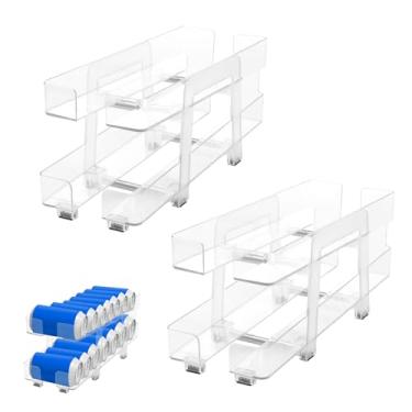 Imagem de Pacote com 2 organizadores de latas de refrigerante, dispensador de bebidas expansível de 2 níveis, armazenamento de latas rolantes, organizador de mini geladeira empilhável para geladeira, cozinha