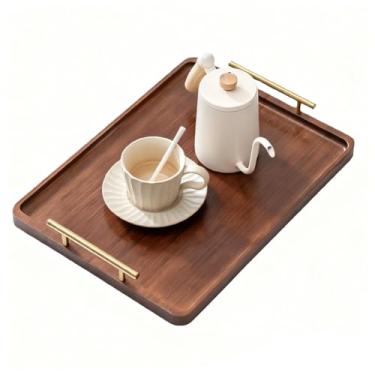 Imagem de Tiiyee Bandeja de servir de bambu com alças, bandeja de comida, travessa decorativa para chá, lanche, café da manhã na cama, almoço, jantar, aperitivos, pátio, mesa de café, cozinha, sala de estar