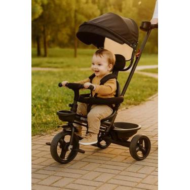 Imagem de Carrinho Triciclo 3 Rodas Passeio Capota Chuva Sol Com Empurrador Conf