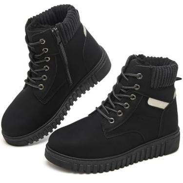 Imagem de Botas femininas de cano curto e botas impermeáveis para mulheres pretas botas de caminhada botas de combate antiderrapantes para neve para trabalho ao ar livre, Preto, 36