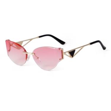 Imagem de VFDHN Óculos de sol sem aro da moda femininos UV400 gradiente lente chá espelhado anti riscos feminino (7)