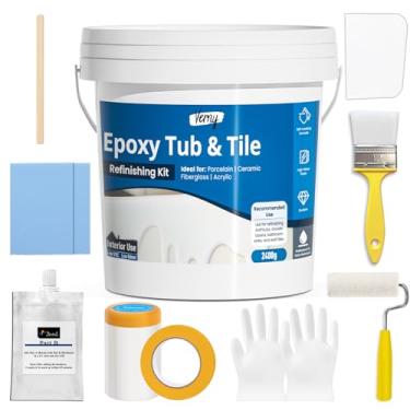 Imagem de DWIL Tinta epóxi para banheira e azulejo - Kit de acabamento de banheiro 2K, tinta durável para banheira, impermeável, secagem rápida, fácil aplicação de raspador e pincel para banheiras, azulejos e