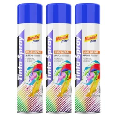 Imagem de Kit 3 Tinta Aerossol Spray Azul Bandeira Uso Geral 400ml/240g Mundial Prime
