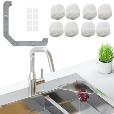 Imagem de HARSKIYER Rack triangular para pia de cozinha com 200 sacos de malha descartáveis, coletor de alimentos para pia triangular, filtro de lixo de cozinha cinza para coleção de sobras