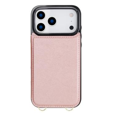 Imagem de HAOMRIYL Capa carteira para iPhone 17 Pro Max/17 Pro/Air/17, compartimentos para cartões ocultos, capa de couro com suporte, proteção fina, à prova de choque, capa de negócios, rosa, 17 Pro