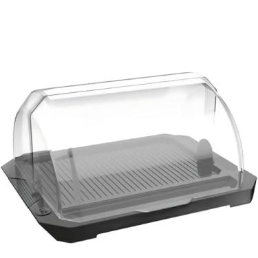 Imagem de Porta Pão Bolo De Plastico Com Tampa Retrátil Transparente Retangular e Porta Faca 38x18cm(Preto)