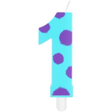 Imagem de iNINGER Miraculous Number 1 Birthday Candle Monster Cupcake Toppers for Kids, Miraculous Blue Purple Polka Dots Cartoon Monster Theme Number Candle for 1st Birthday Party Baby Shower.