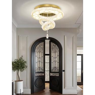 Imagem de Lustres de cristal modernos de 50,8 cm de diâmetro lustre de quarto dourado LED regulável luminárias de teto para sala de jantar sala de estar