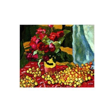Imagem de Flores Pintura em tela Famosa Pintura Reprodução-Quadros para sala de estar-Rosas vermelhas e cerejas-Pôster e impressões 60x75cm Sem Moldura