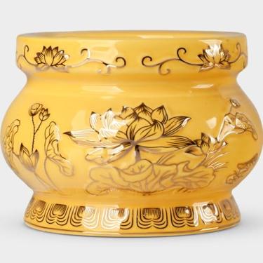 Imagem de Qinlang Tigela pequena para queimador de incenso budista de cerâmica amarela, suporte de incenso de Buda para pau - 12 cm