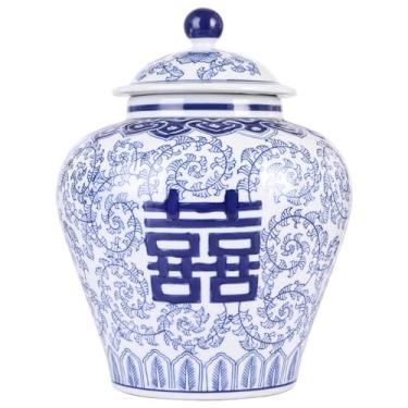 Imagem de Jarra de gengibre de porcelana azul e branca feita à mão de 24 cm H-Chinoiserie para decoração de casa, vaso de cerâmica, escultura decorativa e exibição de flores (pote feliz)
