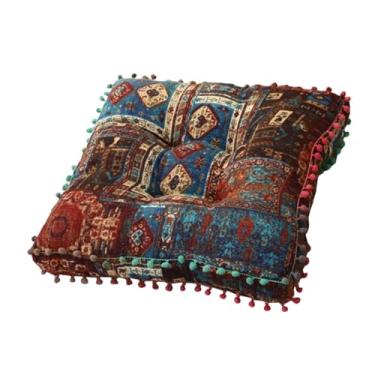 Imagem de Ｂｅｓｇａ Almofada de assento quadrada, almofada de assento de chão, grossa, de cadeira decorativa, de cadeira pufe para cadeiras de jantar tatami, Azul Boêmio