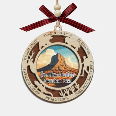 Imagem de Lerime66 Enfeite de Natal do Parque Nacional das Montanhas Guadalupe, design de corte a laser de madeira de 2 camadas, decoração de árvore de férias, presente de lembrança de viagem, memória do Pico