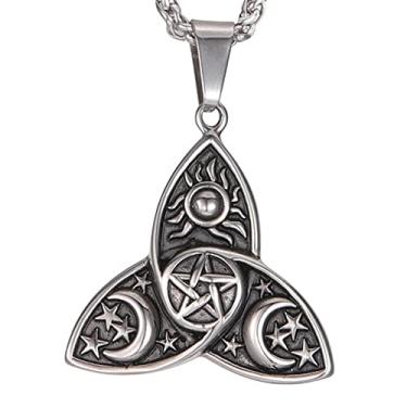 Imagem de YWMAN Colar de Deusa da Lua Tripla – Colar vintage com pingente de nó de pentáculo, joia pagã Wicca, presente para mulheres, 1.5 Inches, Aço inoxidável, Sem Pedra Preciosa